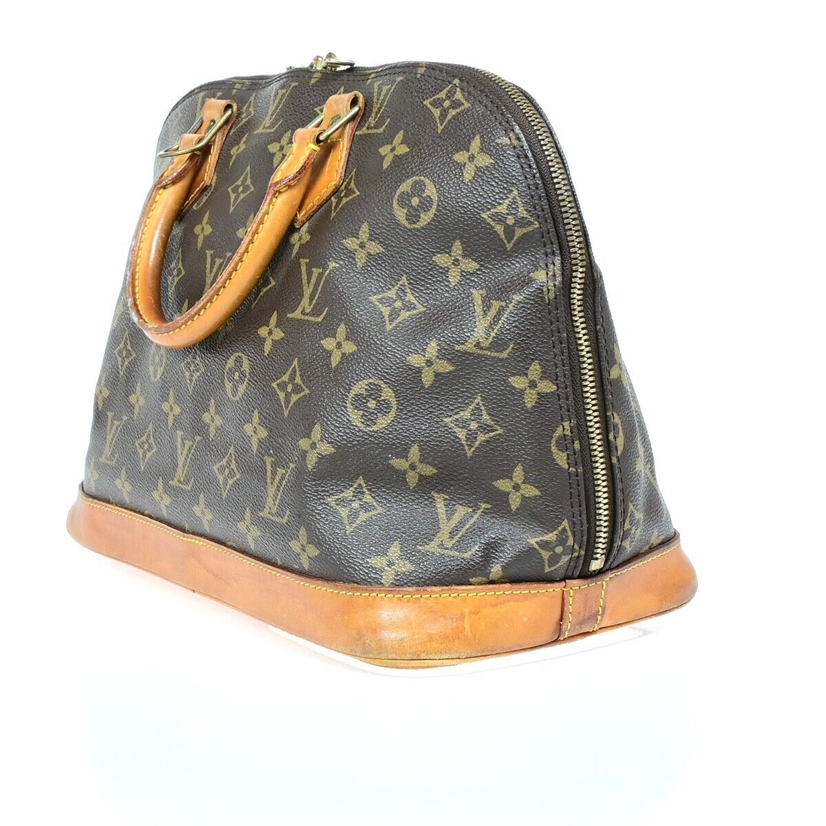 LOUIS VUITTON LV Logo Alma Hand Bag Monogram Leather Brown U.S.A. M51130 39EB645