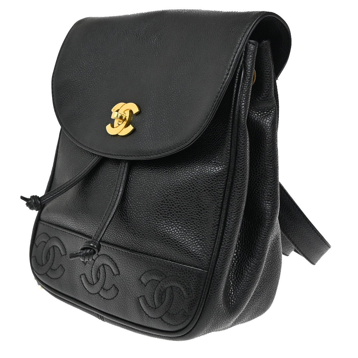 CHANEL Triple CC Chain Backpack Bag Grained Calfskin Leather BK VTG 870RF265