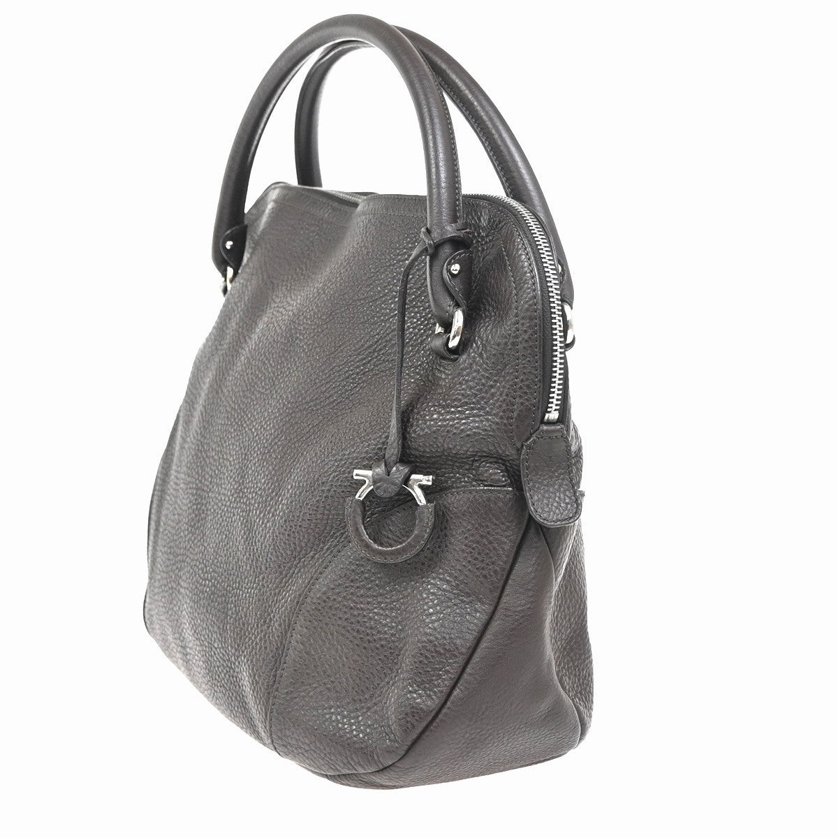 SALVATORE FERRAGAMO Gancini Hand Tote Bag Leather Brown SHW Italy 32KC800
