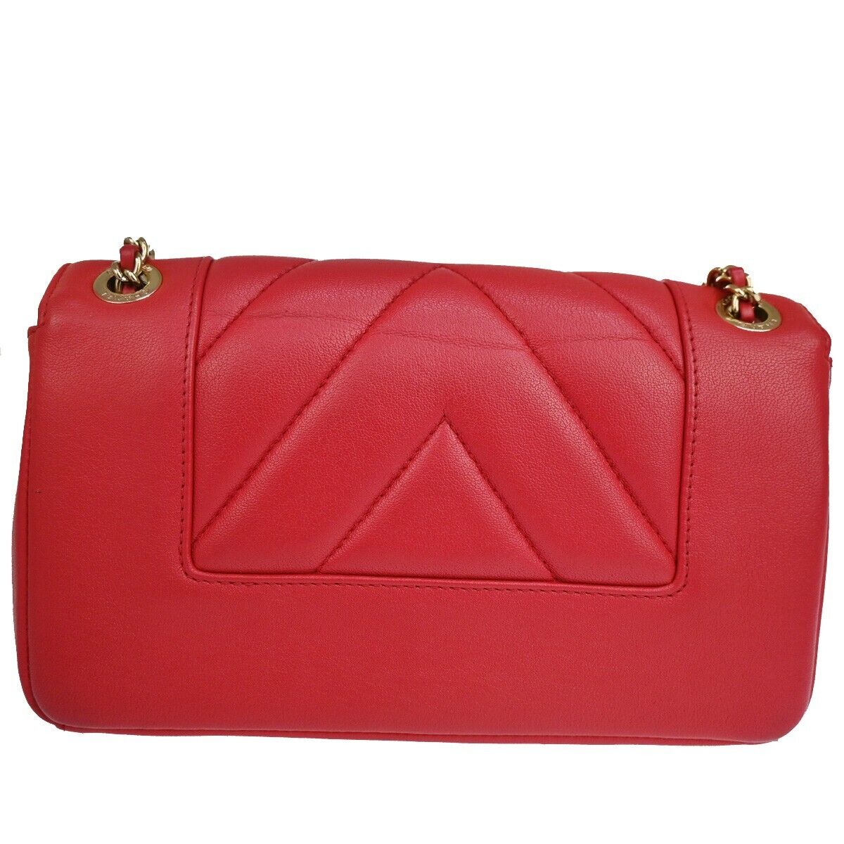CHANEL CC Logo V Stitch Double Flap Chain Shoulder Bag Leather Red GHW 804RJ284