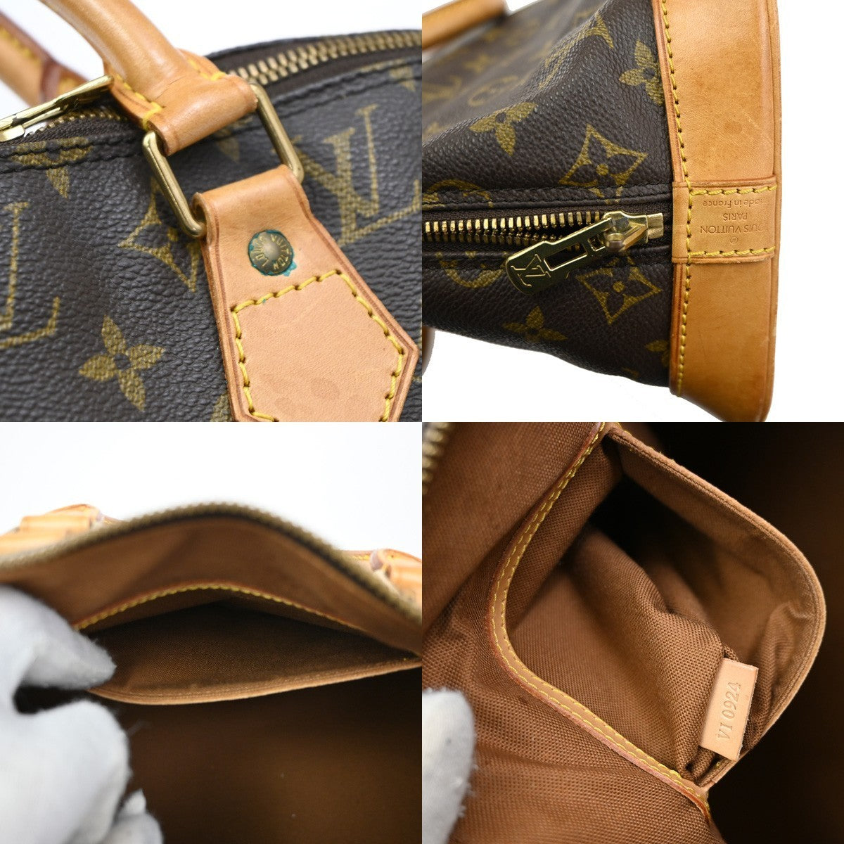 LOUIS VUITTON LV Logo Alma Hand Bag Monogram Leather Brown France M51130 84CA469
