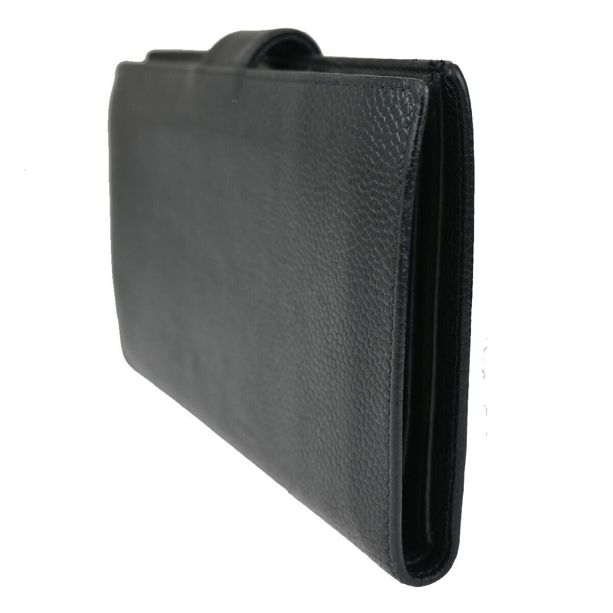 CHANEL CC Logo Long Bifold Wallet Purse Caviar Skin Leather Black France 81RJ714