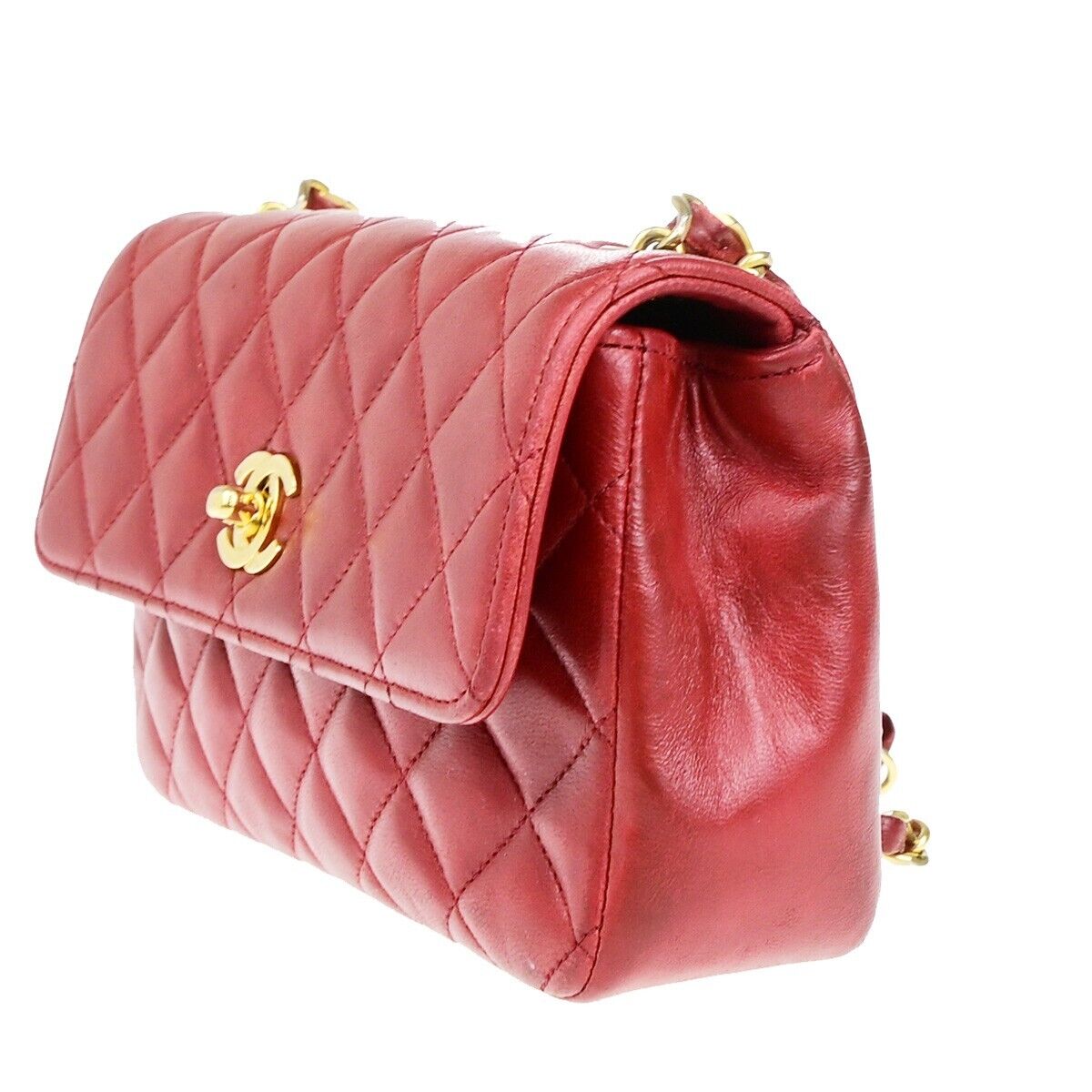 CHANEL CC Mini Matelasse Chain Shoulder Bag Leather Red GHW Vintage 696RK682
