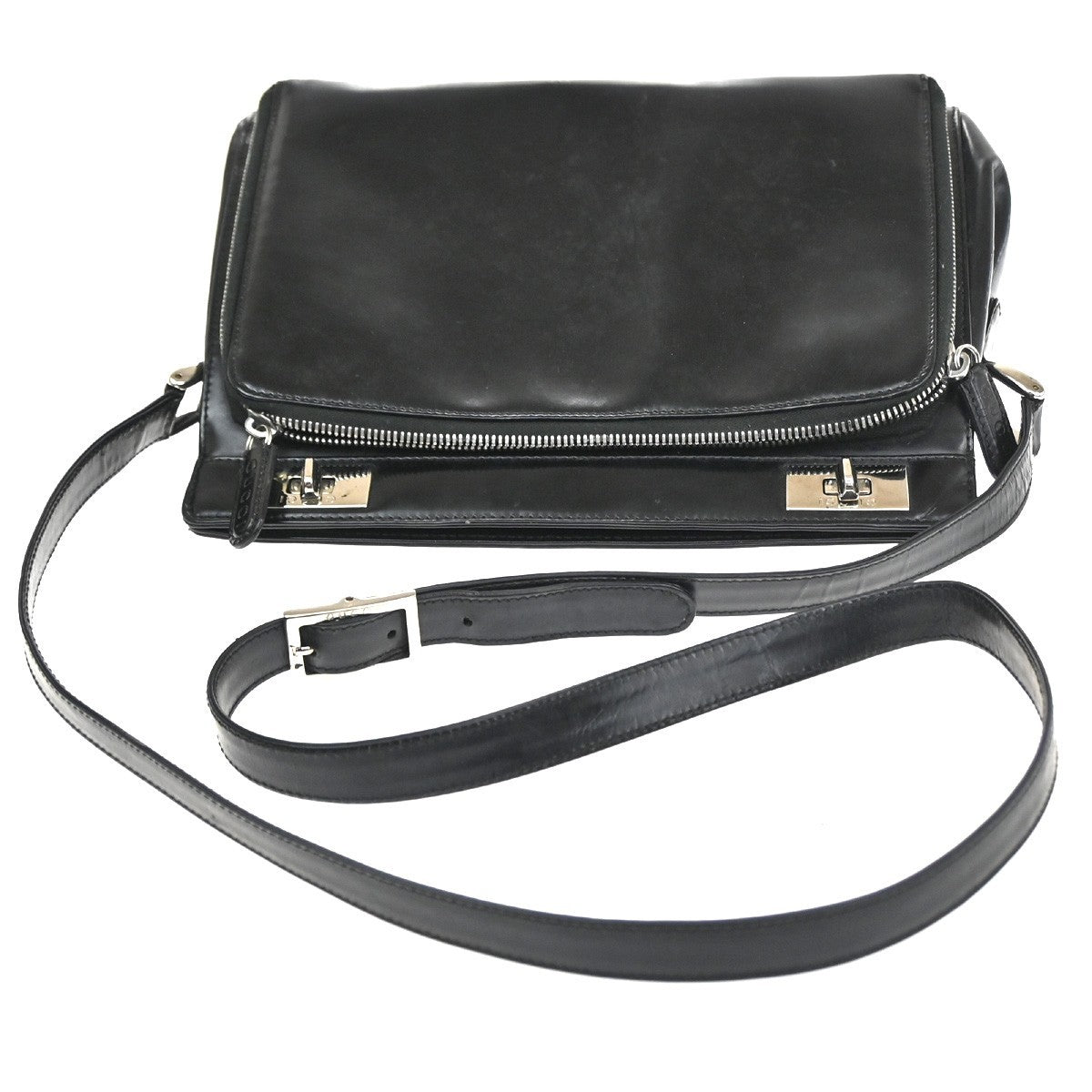 GUCCI Logo Crossbody Shoulder Hand Bag Leather Black SHW Italy 09CB018