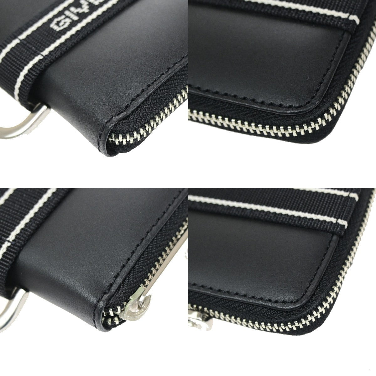 GIVENCHY Logo Zipper Compact Wallet Purse Leather Black SHW 04YJ252