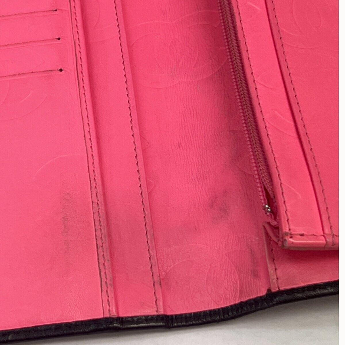 CHANEL CC Logo Cambon Long Bifold Wallet Leather Black Pink Italy 33SH088