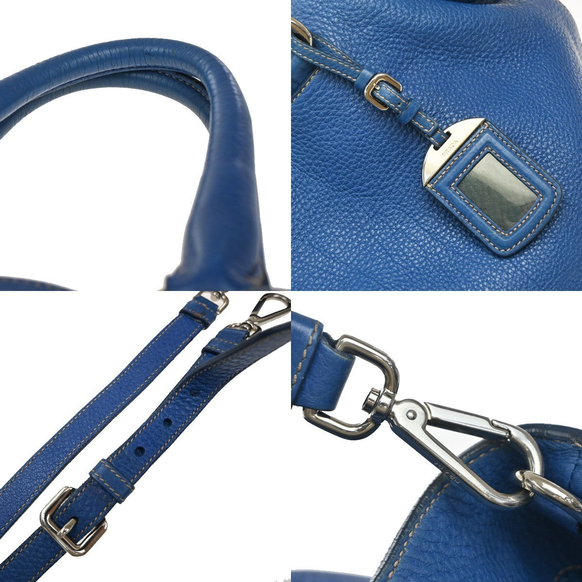 PRADA Logo 2Way Shoulder Hand Bag Leather Blue 70KP286