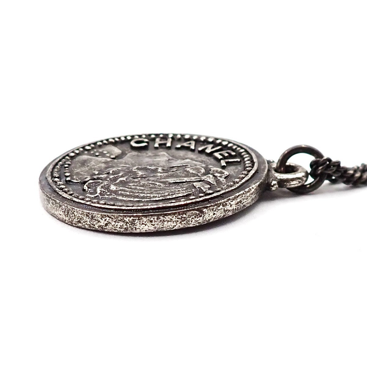 CHANEL CC Logo Mademoiselle Coin Pendant 03P Necklace Metal France 85RL891