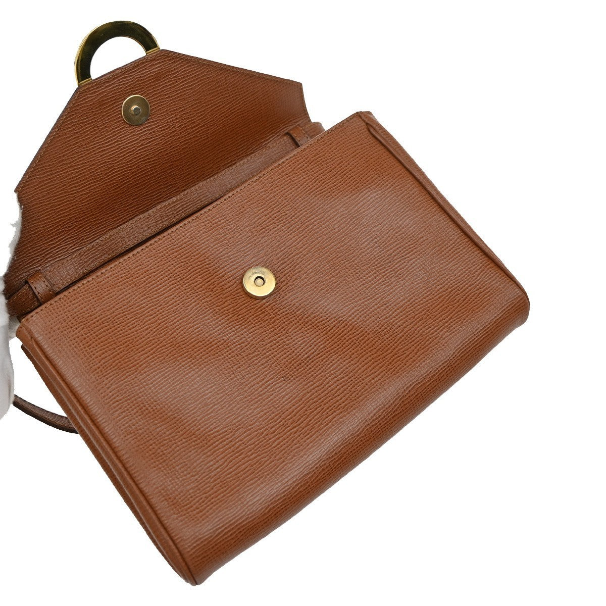CELINE Logo Circle 2Way Shoulder Clutch Bag Leather Brown Gold Italy 83KP202