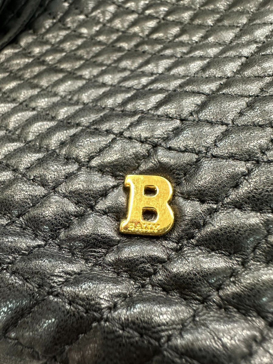 BALLY B Logo Quilted Chain Shoulder Bag Leather Black GHW Switzerland 01CA846