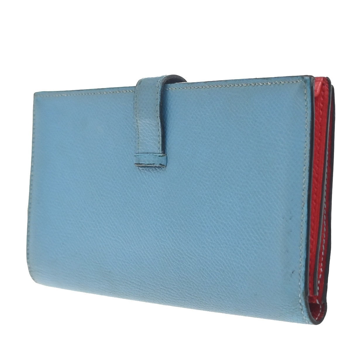 HERMES Bearn Bicolor Long Bifold Wallet Epson Leather Blue Red GHW 32KC756