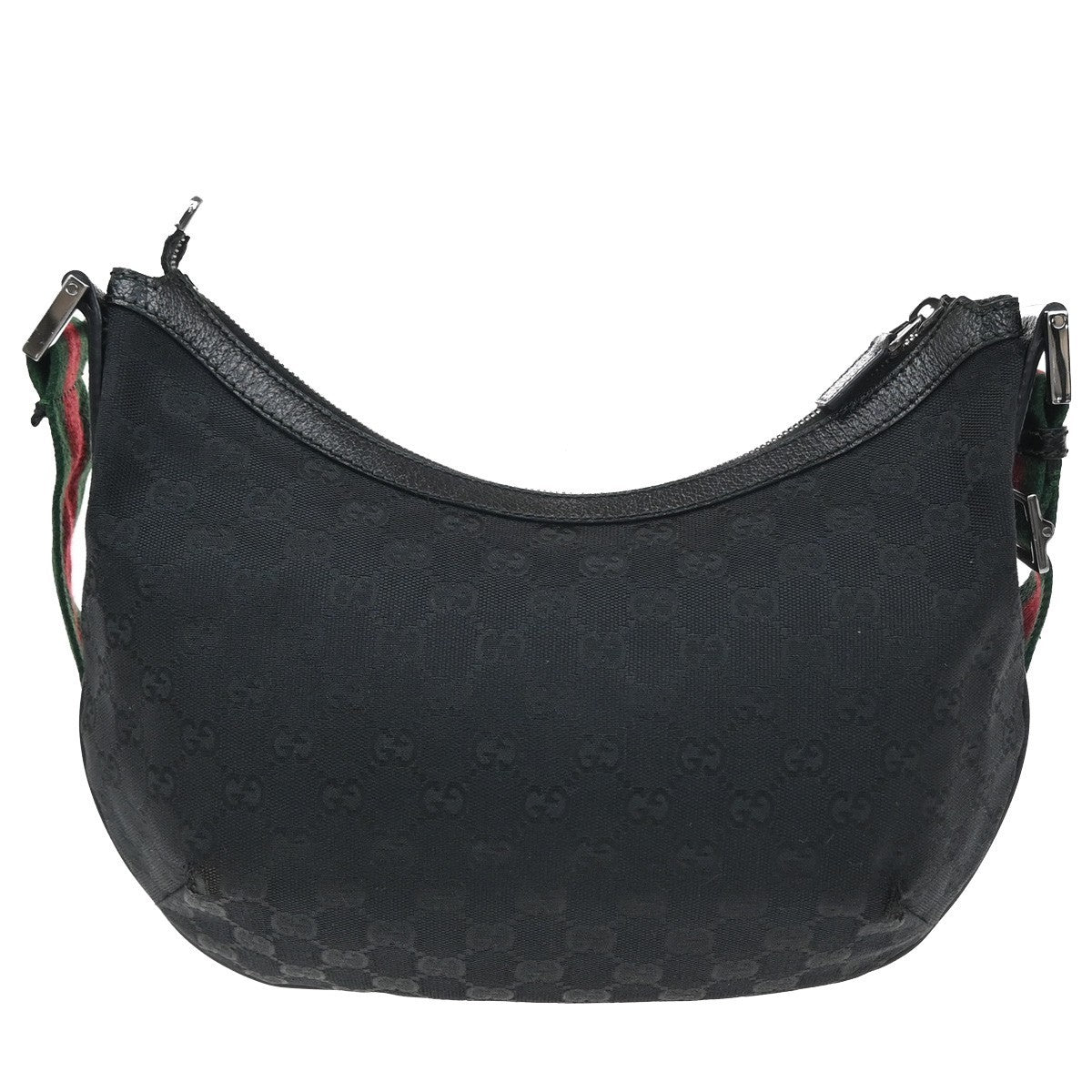 GUCCI Logo GG Pattern Sherry Shoulder Bag Canvas Leather Black Italy 76KB591