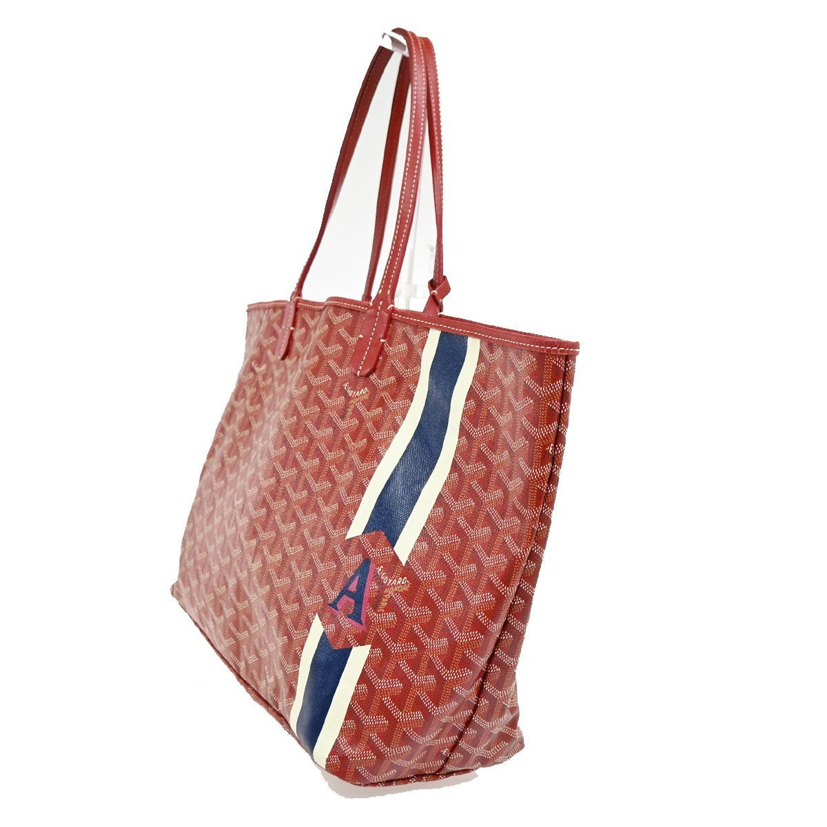 GOYARD Saint Louis PM stripe initial Tote Bag Pouch Red Canvas Leather 620RL919