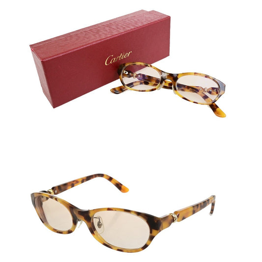 CARTIER Logos Trinity Glasses Eye Wear Plastic Gold Brown France 02YG890