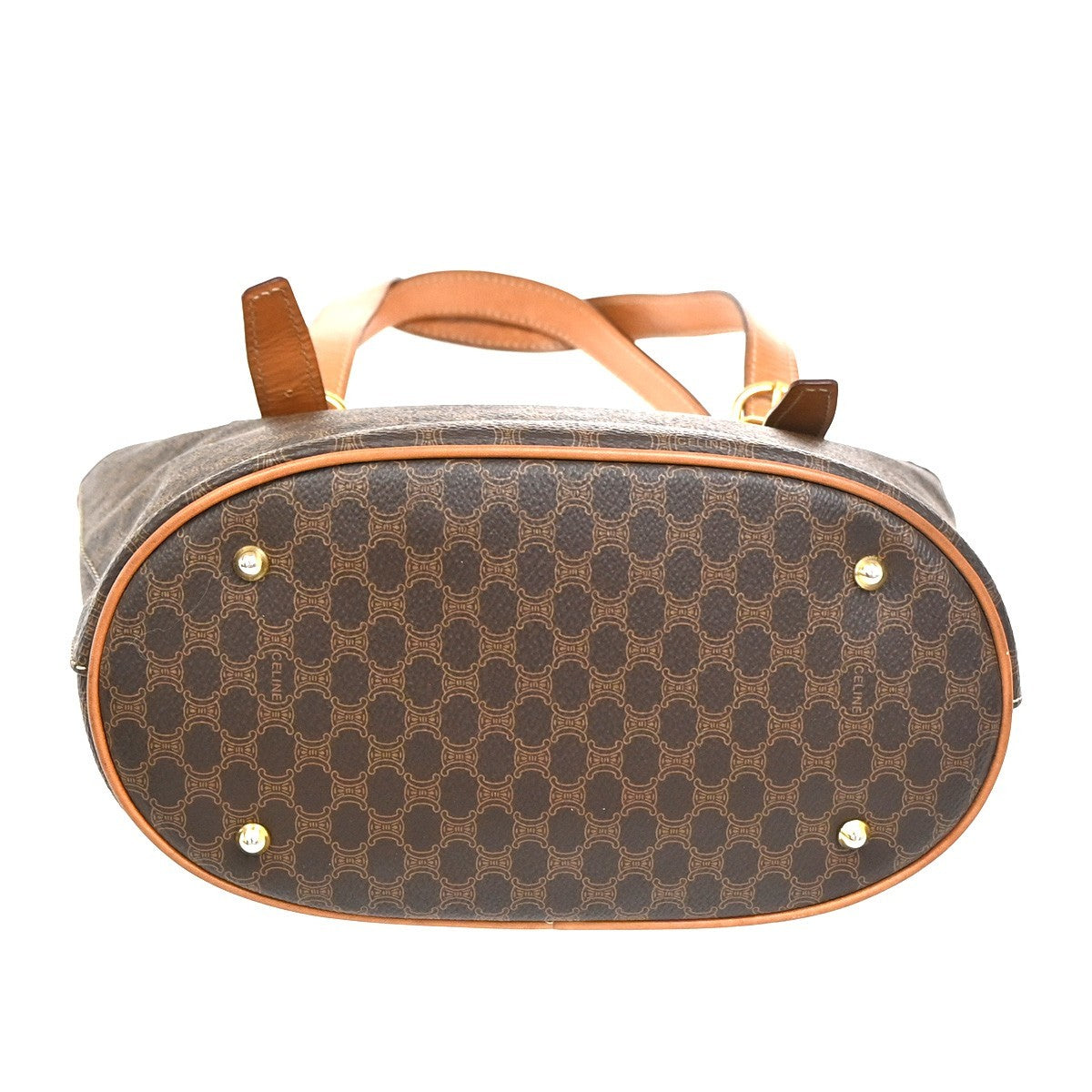 CELINE Logo Macadam Pattern Shoulder Bag PVC Leather Brown GHW Italy 35ZA281