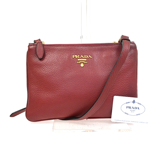 PRADA MILANO Logo Shoulder Messenger Crossbody Bag Leather GHW Red  97TA610