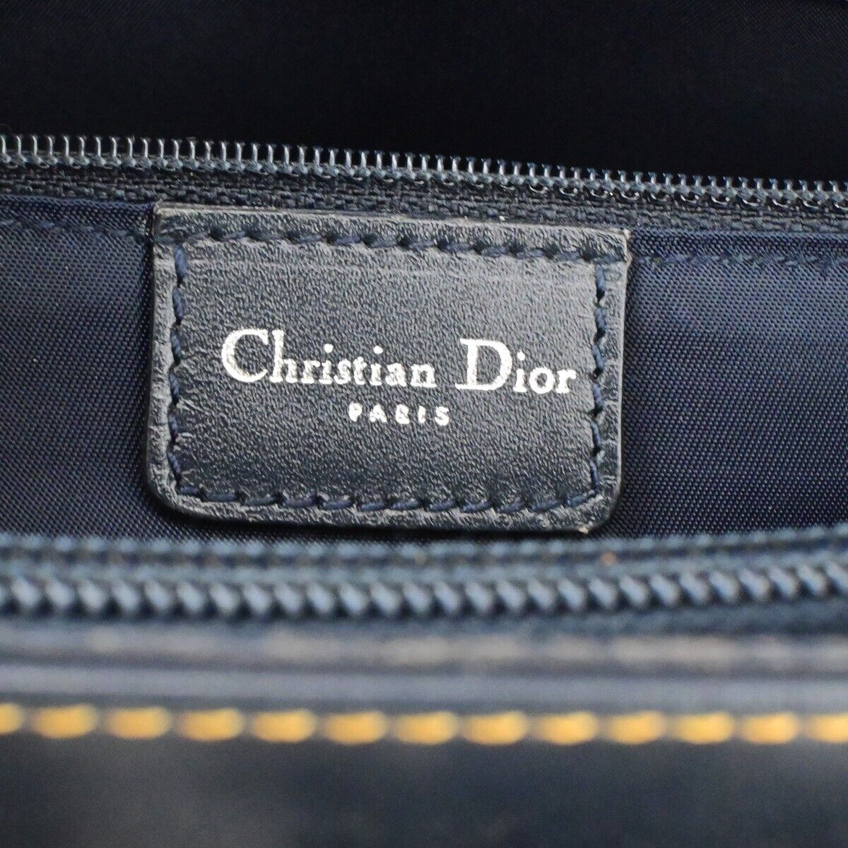 CHRISTIAN DIOR Trotter Pattern Shoulder Bag Canvas Leather Navy Blue 77ED282