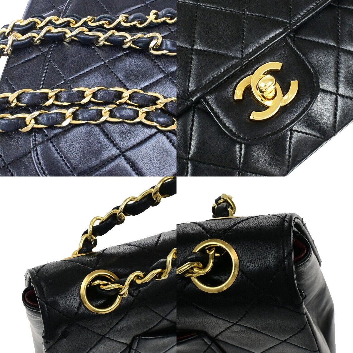 CHANEL CC Matelasse 25 Double Flap Chain Shoulder Bag Leather Black GHW 865RF209