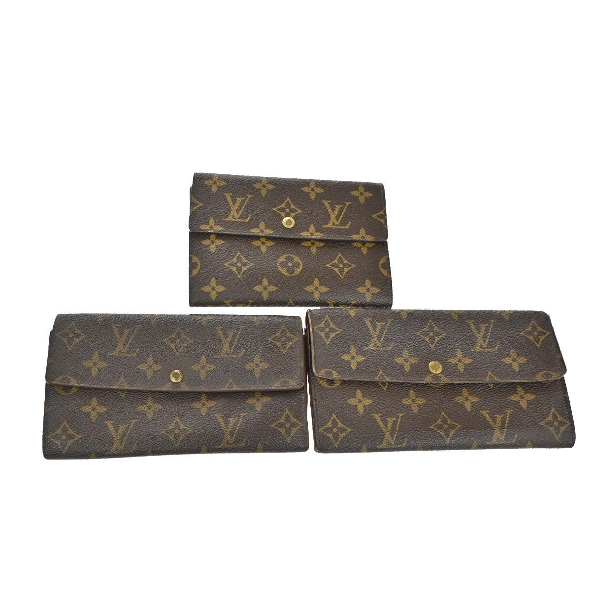 LOUIS VUITTON 3 Set Bifold Trifold Wallet Purse Monogram Leather Brown 04KB648