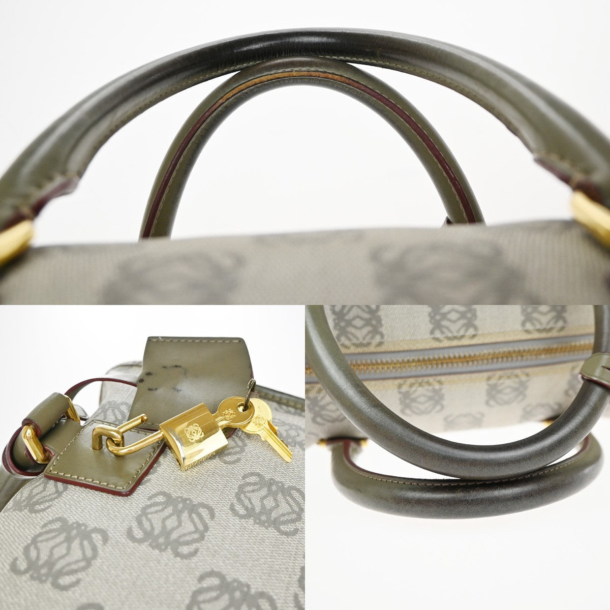 LOEWE Logo AMAZONA Anagram Pattern Hand Bag PVC Leather Gray GHW Spain 35YH954