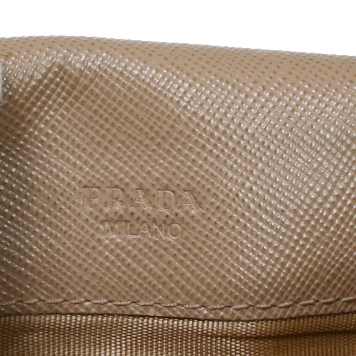 PRADA Logo Saffiano Long Bifold Wallet Purse Leather Beige Gold Italy 05SH556