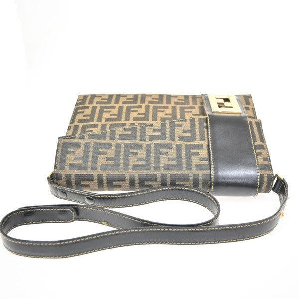 FENDI Logo Zucca Pattern Shoulder Bag Canvas Leather Brown Italy 95RL731