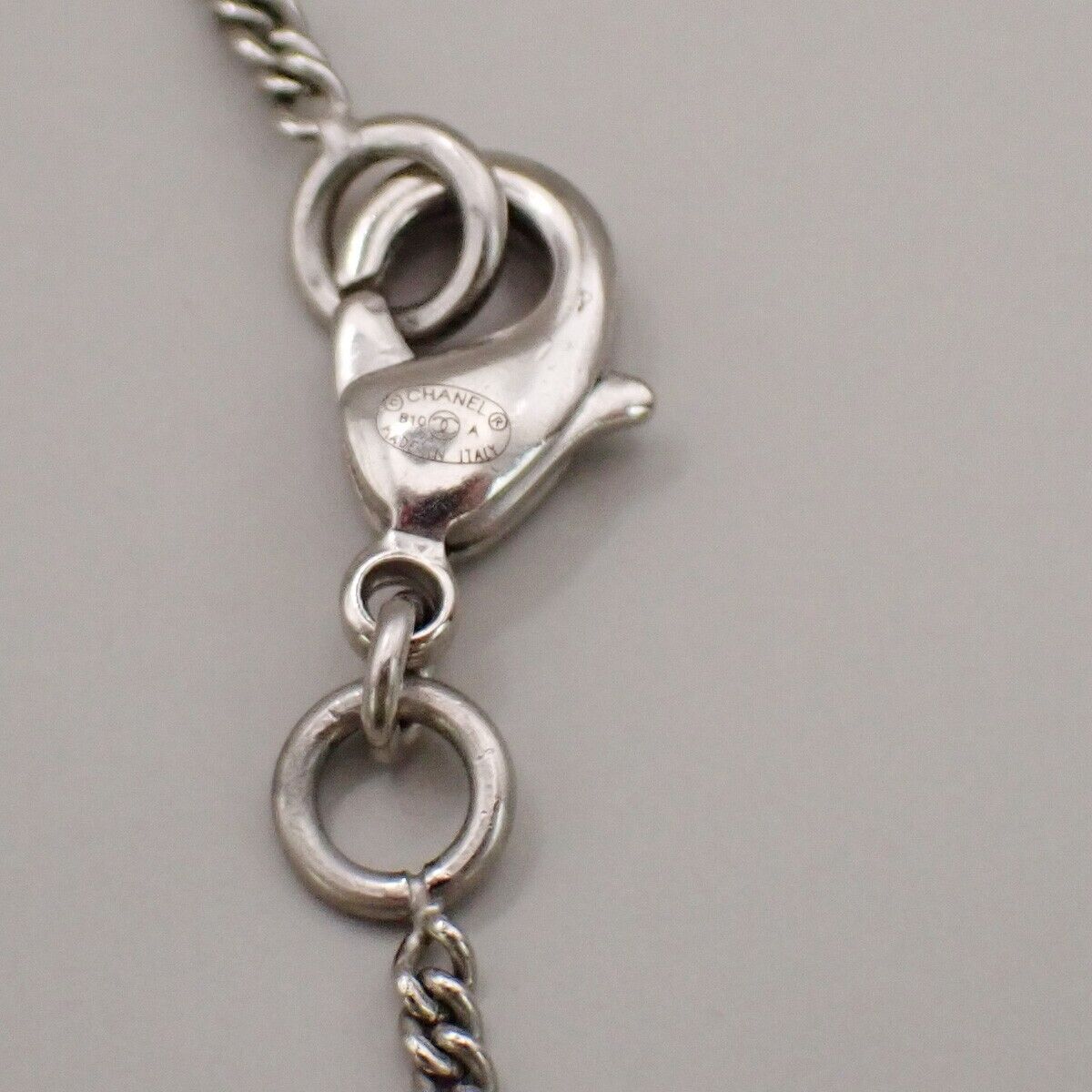 CHANEL CC Logo Chain Necklace B10A Pendant Plastic Silver Accessory 84KA430