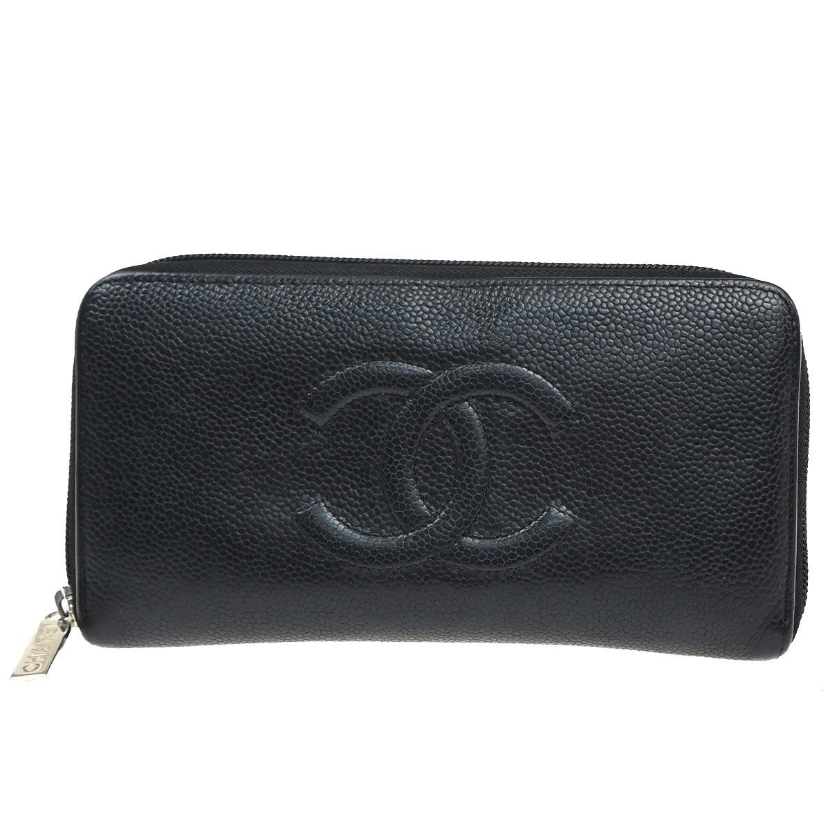 CHANEL CC Zip Around Long Wallet Grained Calfskin Leather Black Spain 87RQ036