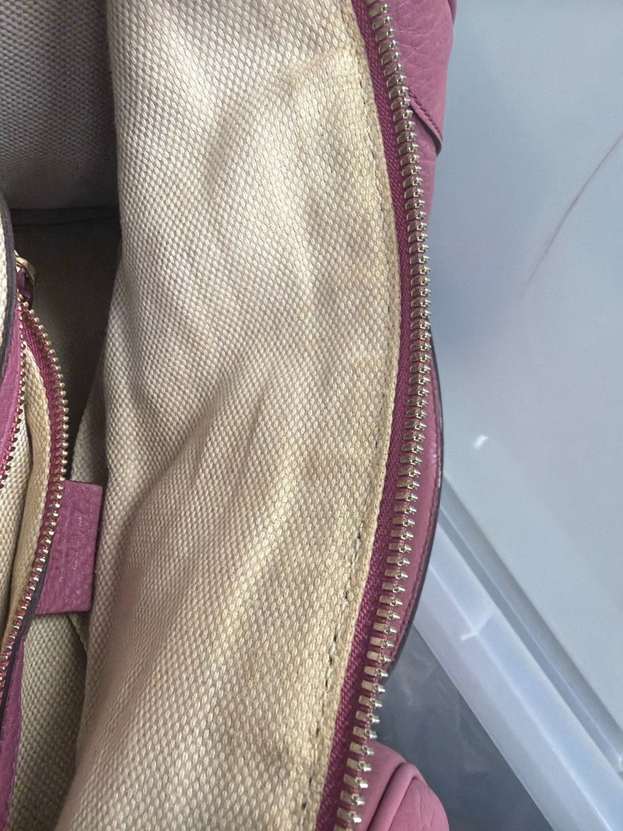 2.Live GUCCI GG Logo Soho Boston Hand Bag Tassel Leather Pink GHW Italy 72YJ128
