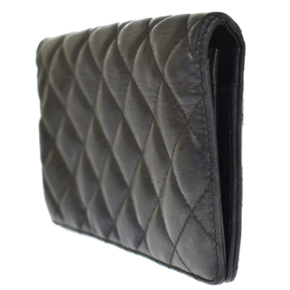 CHANEL CC Logo Matelasse Bifold Long Wallet Purse Leather Black France 60SH438
