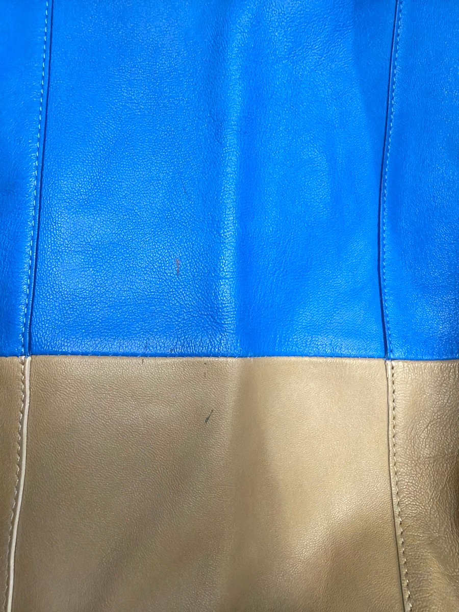 CELINE Horizontal Cabas Hand Tote Bag Bicolor Leather Blue Beige 38YJ129