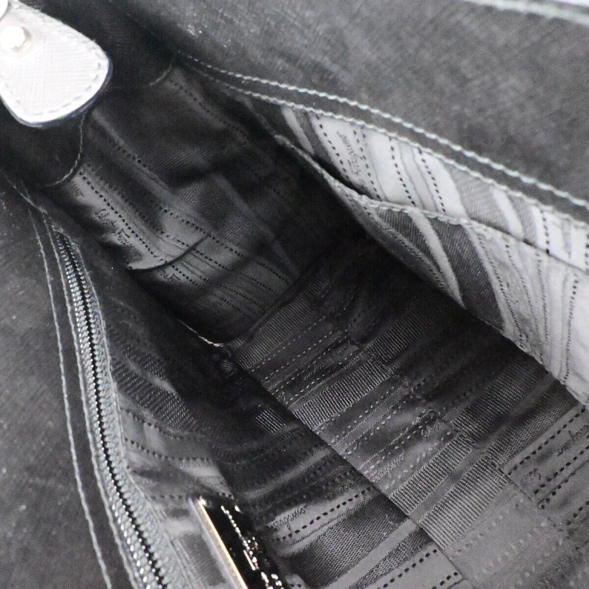 SALVATORE FERRAGAMO Gancini Hand Bag Leather Black Silver Made in Italy 61KA499