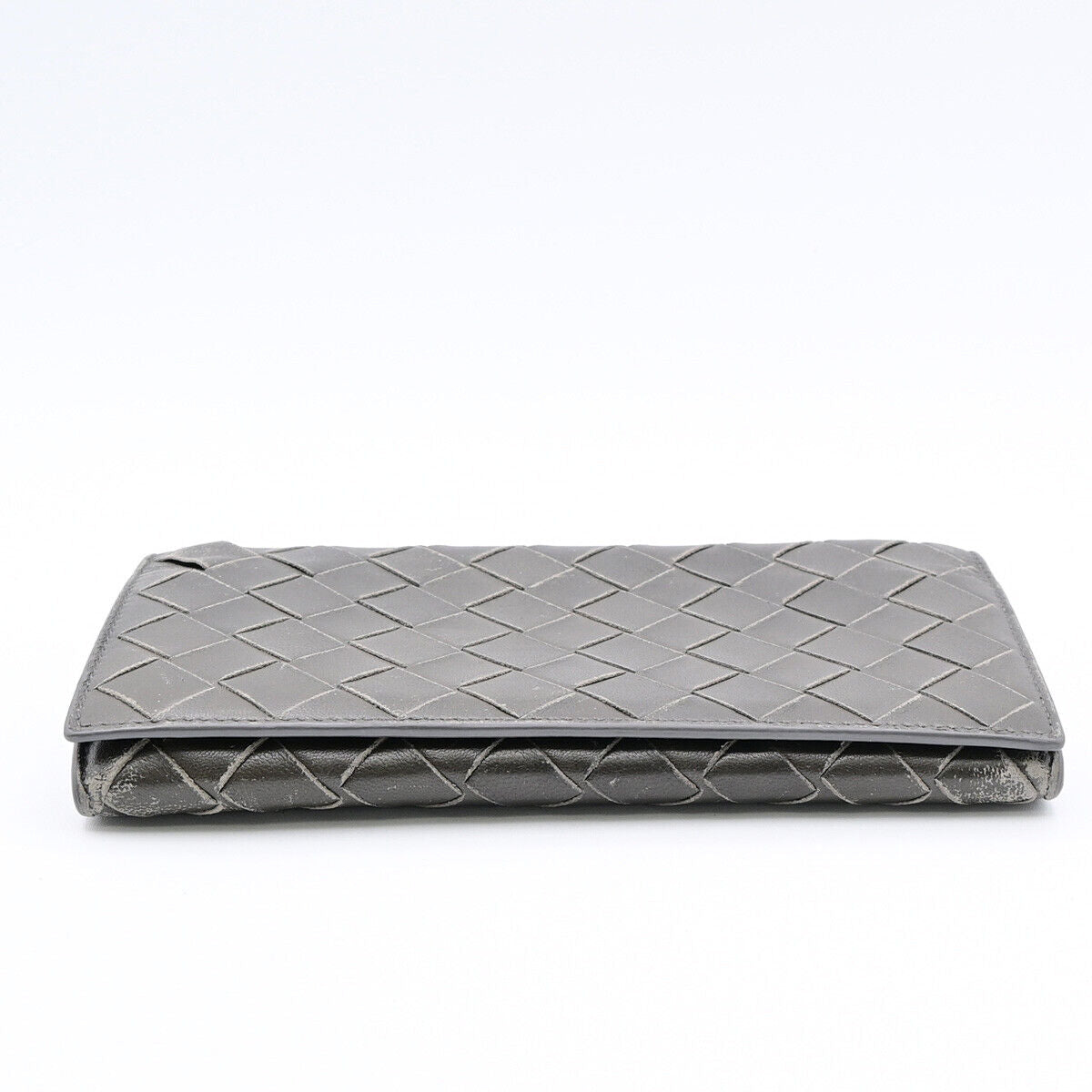 BOTTEGA VENETA Logo Intrecciato Long Bifold Wallet Purse Leather Gray 02YE808