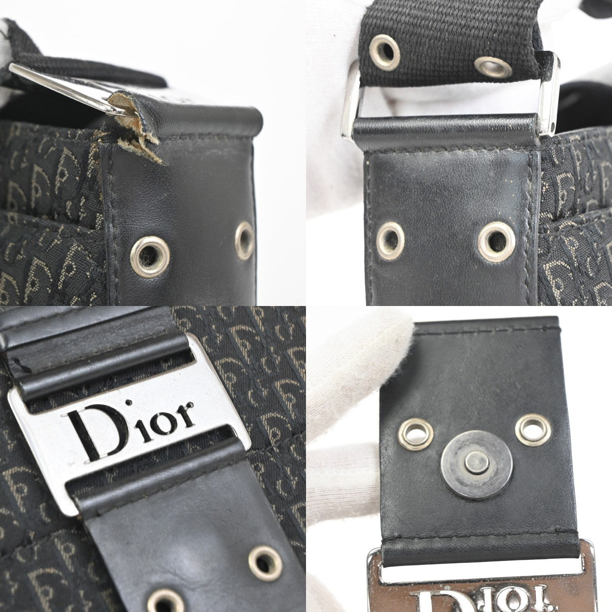 CHRISTIAN DIOR Trotter Street Chic Shoulder Bag Canvas Leather BK SHW 73CA909