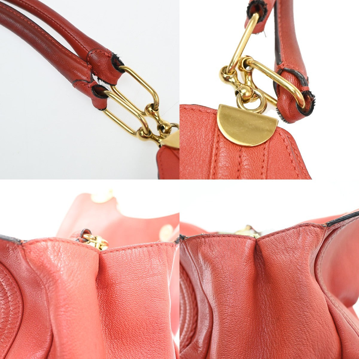 CHLOE Logo Toto Shoulder Bag Leather Red GHW 38TA667