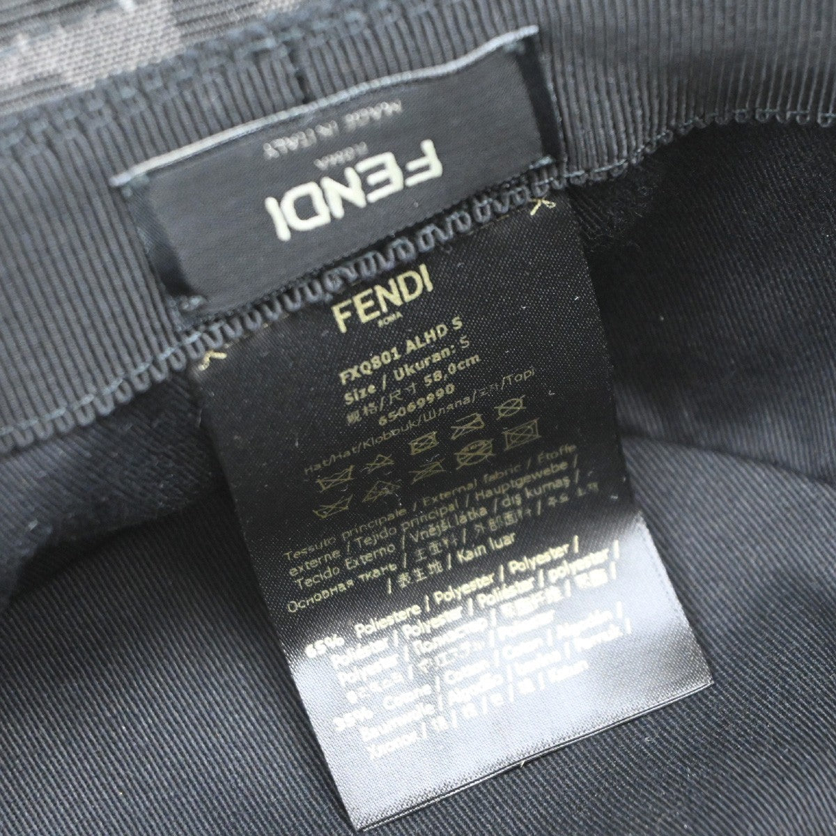 FENDI Logo Zucca Pattern Bucket Hat Size S Cotton Polyester Black 82RP009