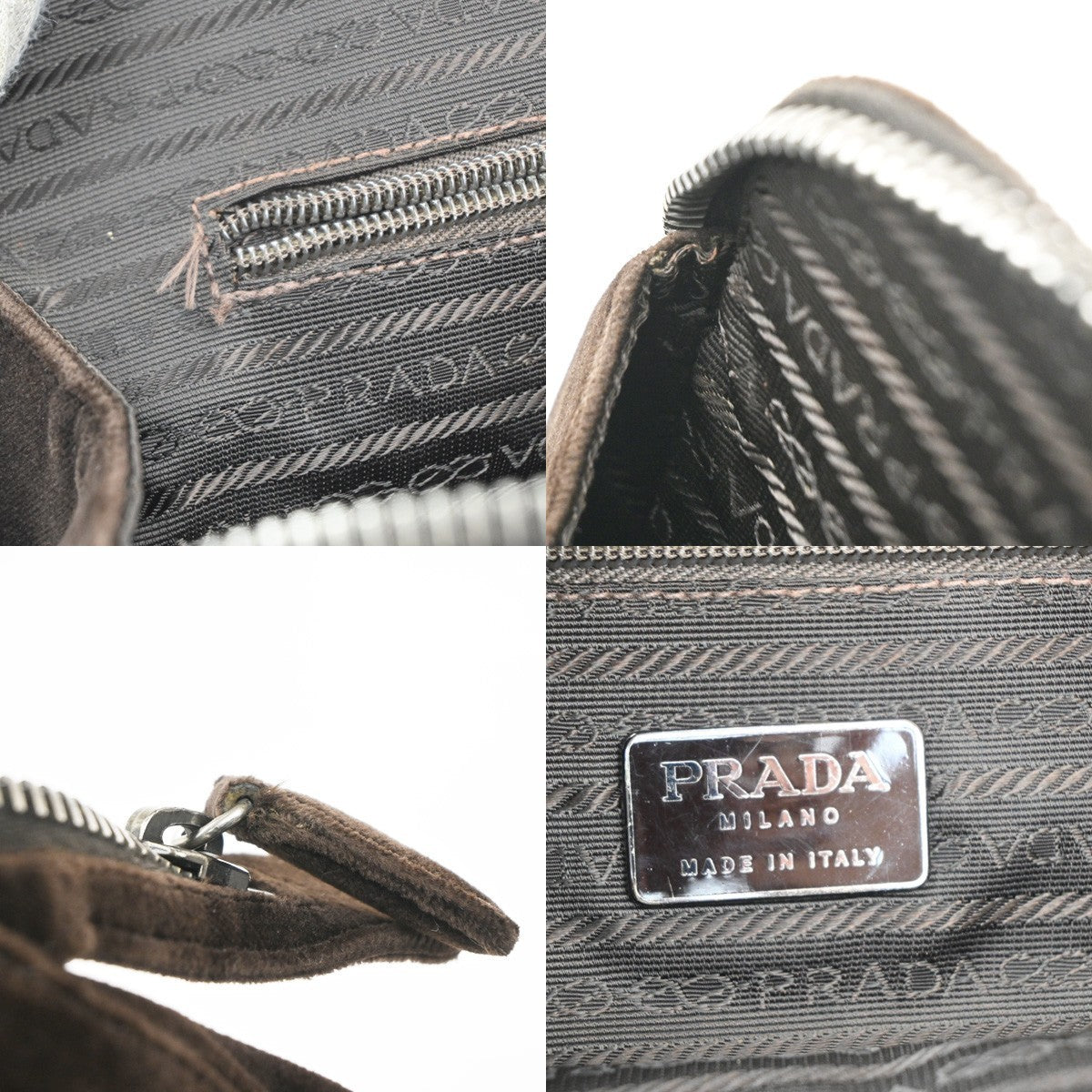 PRADA MILANO Logo Tote Shoulder Hand Bag Velvet Leather Brown SHW Italy 62MA207