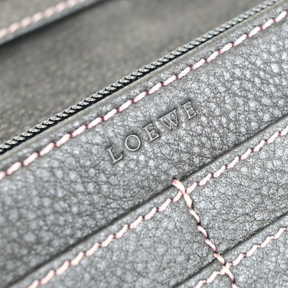 LOEWE Logo Anagram Stitch Bifold Long Wallet Purse Leather Black GHW 67SJ481