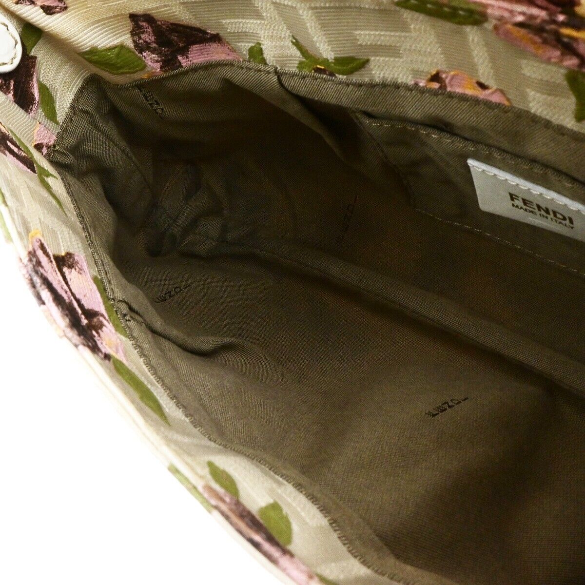 FENDI Logo Zucca Pattern Flower Hand Bag Canvas Leather Beige Pink Italy 88ED405
