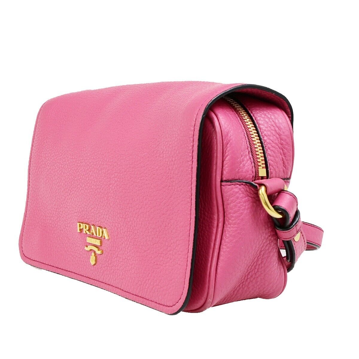 PRADA Logo Crossbody Flap Shoulder Bag Leather Pink GHW 50RK724