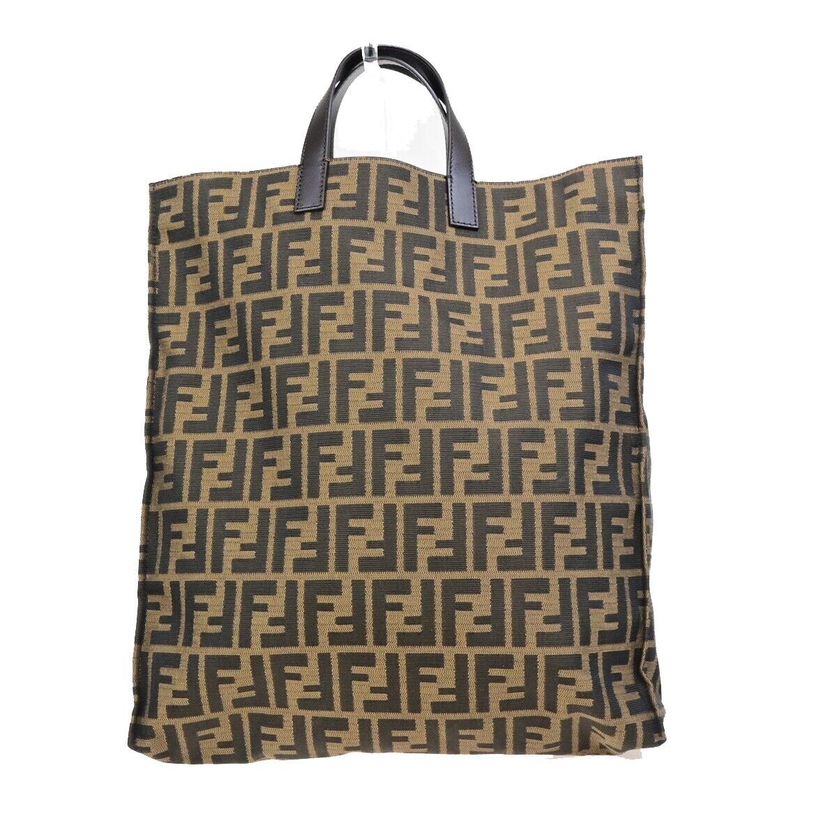FENDI Logo Zucca Pattern Hand Tote Bag Canvas Leather Brown GHW Italy 77ED317