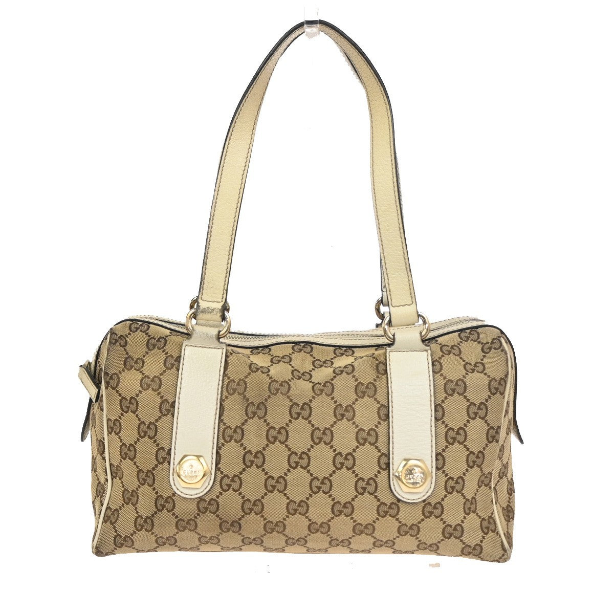 GUCCI GG Pattern Charmy Hand Boston Bag Canvas Leather Brown White GHW 04ZA341