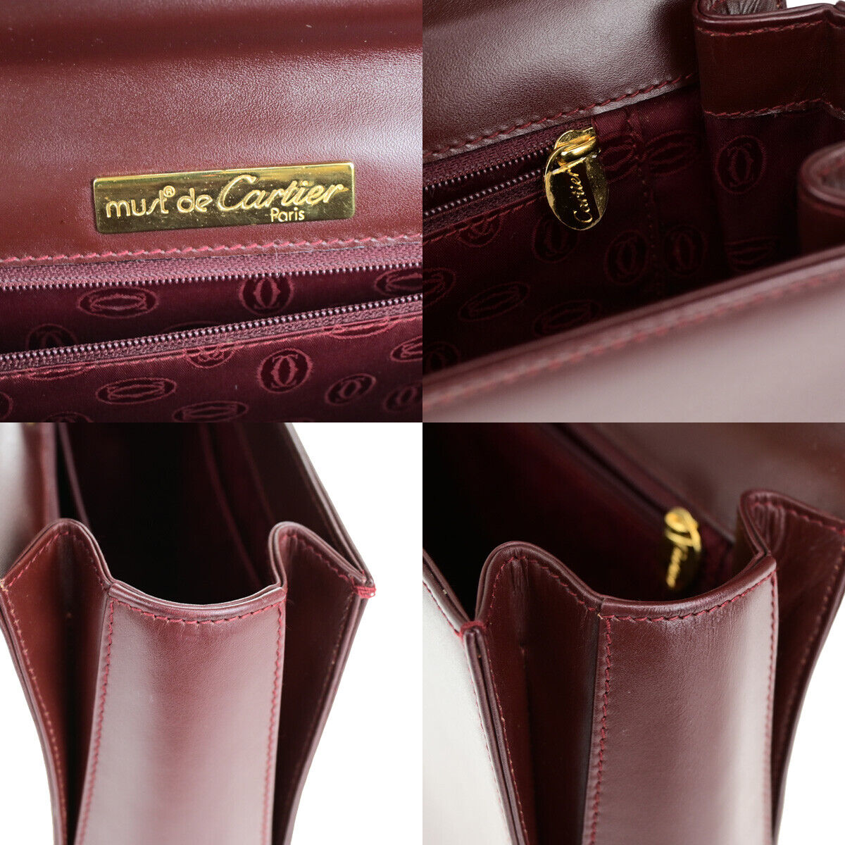 MUST DE CARTIER 2C Logo Hand Bag Leather Burgundy Bordeaux GHW Italy 80YG585