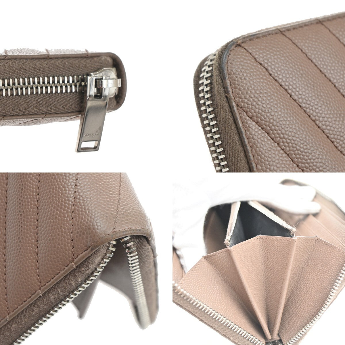 SAINT LAURENT YSL Logo Zipper Aroung Long Wallet Leather Brown SHW 64EF031