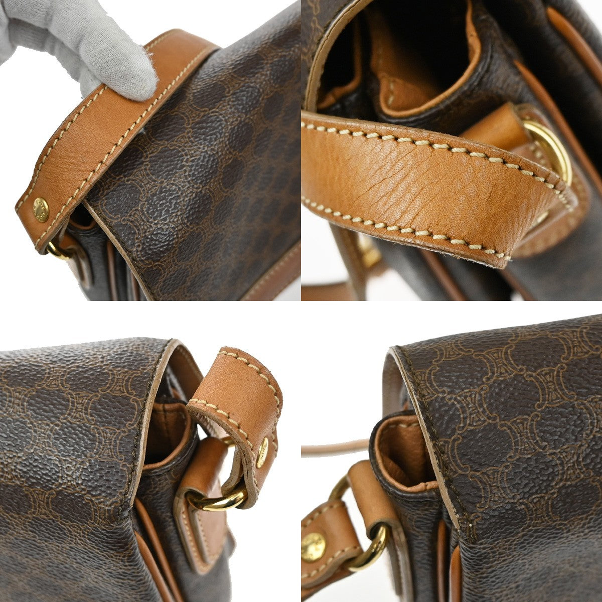 CELINE Logo Macadam Pattern Shoulder Bag PVC Leather Brown GHW Italy 61YH743