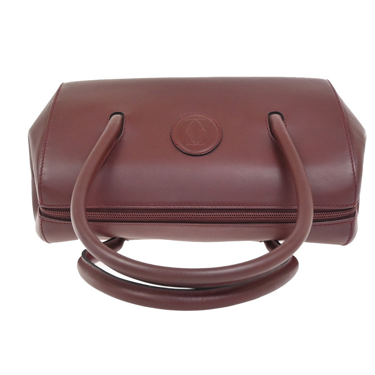 MUST DE CARTIER 2C Logo Shoulder Hand Bag Leather Red Bordeaux GHW Spain 87RL922