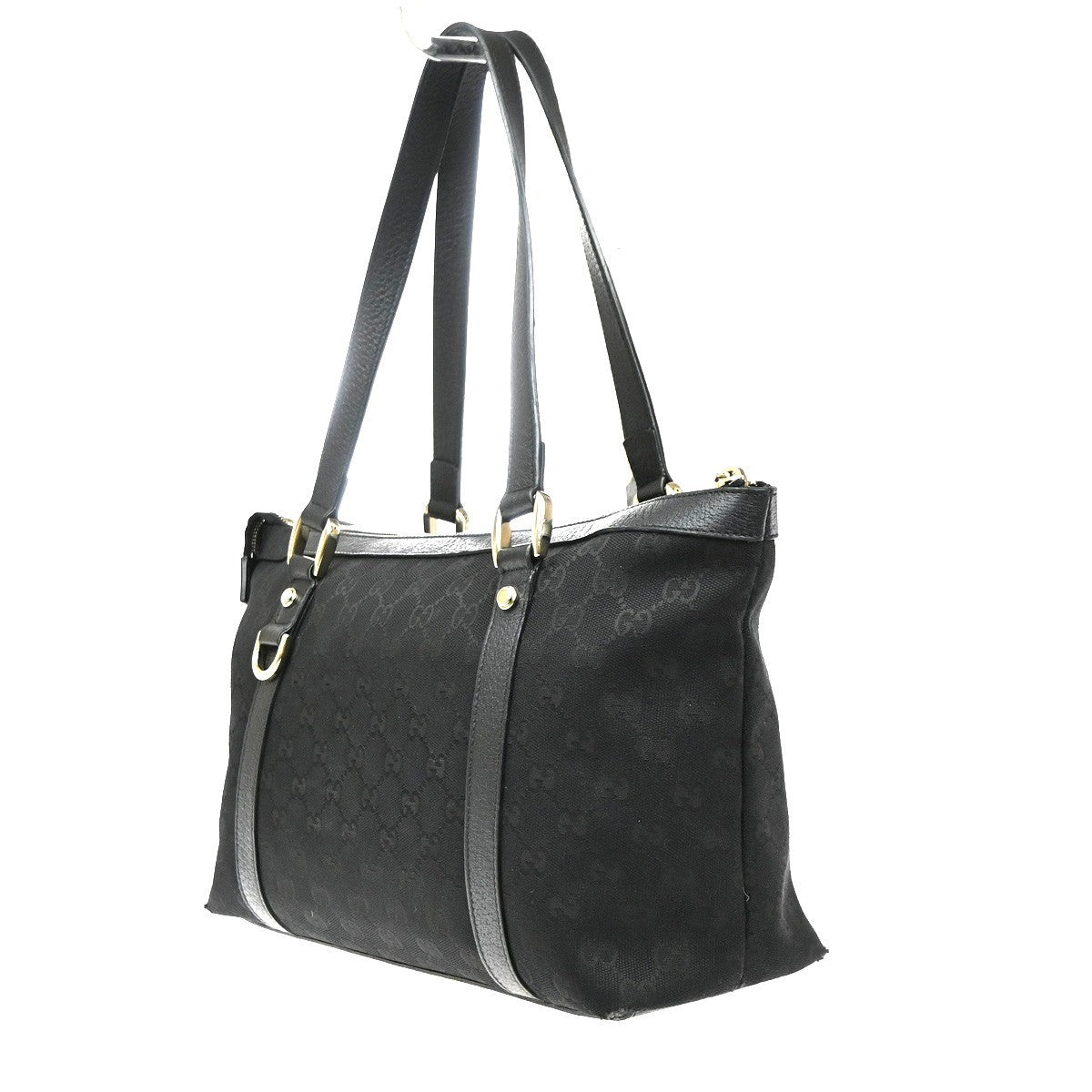 GUCCI Logo Abbey GG Tote Hand Bag Canvas Leather Black Italy GHW 34MA669