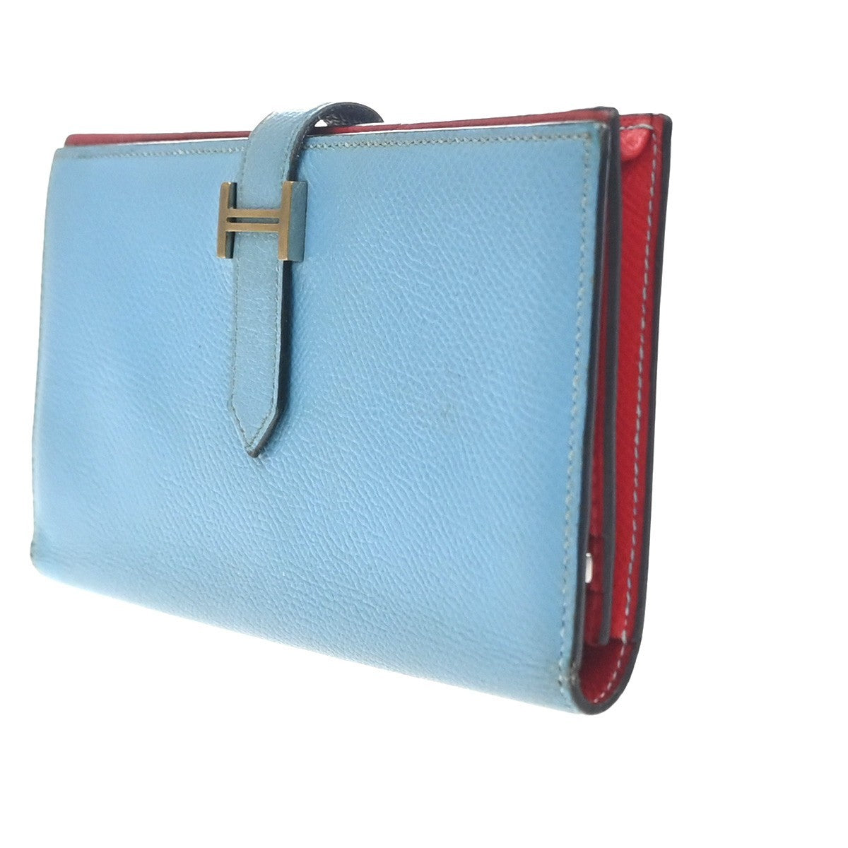 HERMES Bearn Bicolor Long Bifold Wallet Epson Leather Blue Red GHW 32KC756