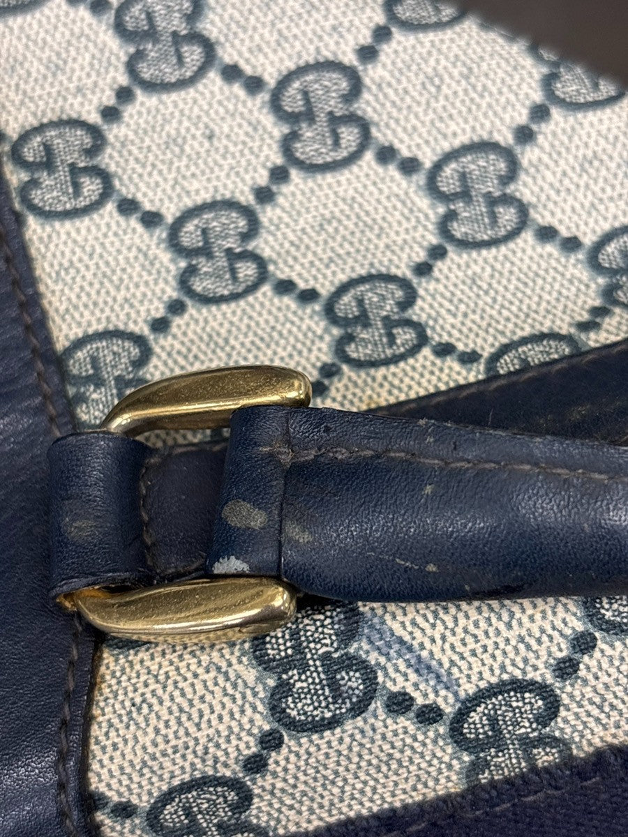 GUCCI Logo GG Pattern Sherry Boston Hand Bag PVC Leather Navy Blue Italy 68MA649