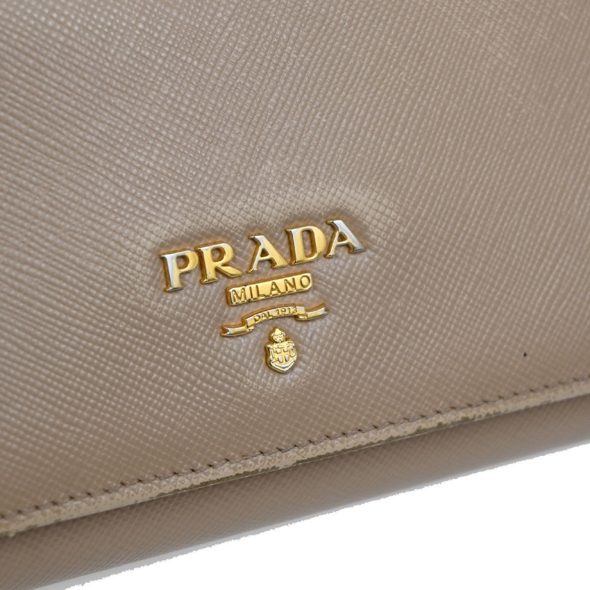 PRADA Logo Long Bi-Fold Wallet Saffiano Leather Beige Gold Italy 01TA298